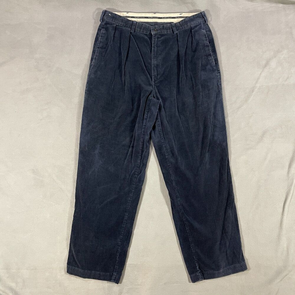 Vtg Polo Ralph Lauren Corduroy Andrew Pants Mens 36x30 Pleated Made in USA Blue